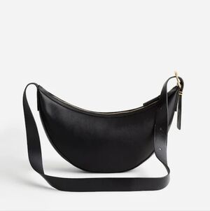 Madewell The Essential Sling Crossbody Crescent Bag Purse Black Leather Gold